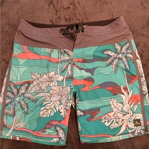 Rip Curl Teal and Coral Tropical Board Shorts